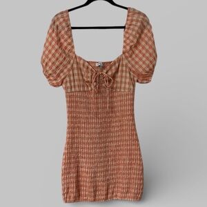 Emory Park Pink Gingham Smocked Mini Dress